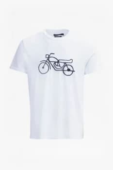 Mens French Connection Motorcycle Embroidered T Shirt White