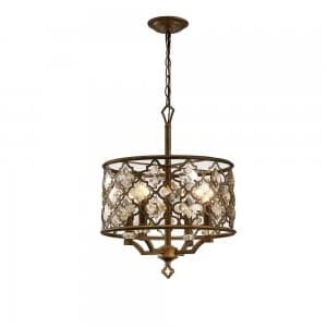 Cylindrical Ceiling Pendant 4 Light E14 Mocha, Teak Plated Crystal