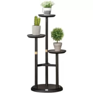 Outsunny - 3 Tiered Plant Stand, Plant Shelf for Indoor & Outdoor, Dark Walnut - Walnut brown