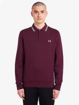 Fred Perry Fleeceback Long Sleeve Polo Shirt, Mahogany Size M Men
