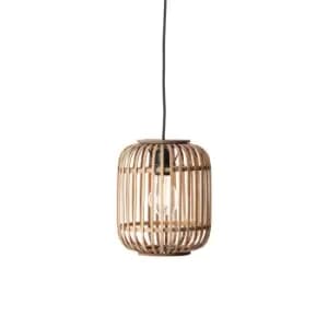 Mathias Single Pendant Ceiling Lamp, Natural Bamboo, Plywood, Matt Black Paint