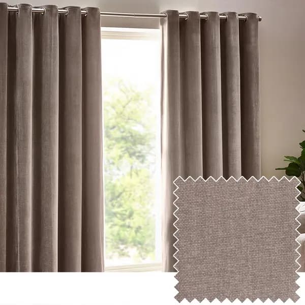 Heavy Chenille Room Darkening Eyelet Curtains Greige, Greige / 168 x 229cm