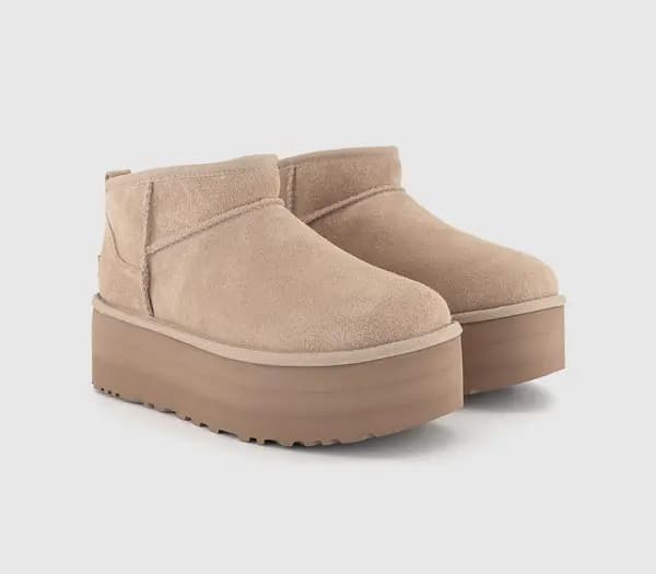 UGG Womens Classic Ultra Mini Platform Boots Sand Suede Natural, 6