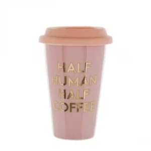 Travel Mug Half Human Half Coffee Peach 15cm