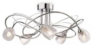 5 Light Flush Light Chrome, Clear Decorative Glass, G9