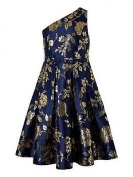 Monsoon Girls Connie 1 Shoulder Jacquard Prom Dress - Navy, Size 10 Years, Women