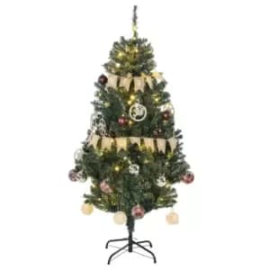 HOMCOM 5' Artificial Prelit Christmas Trees Holiday Decor with Warm White LED Lights, Decoration, Banner, Tag, Ball