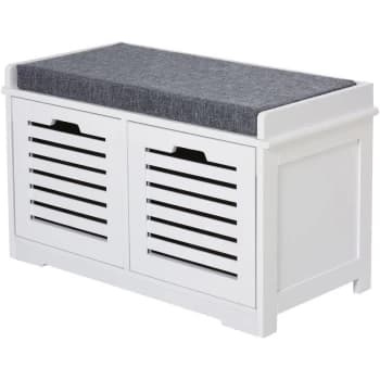 2-Door Shoe Storage Bench Cushion Seat Slatted Doors Elevated Base White - Homcom