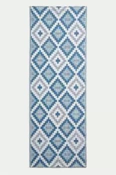 Mia Aztec Blue Outdoor Rug Runner, 75 x 200 cm