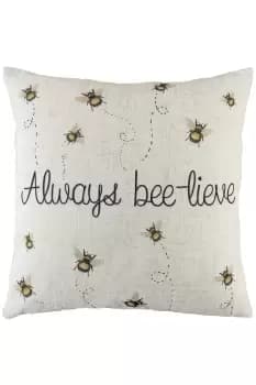 Bee-Lieve Slogan Hand-Painted Watercolour Printed Cushion