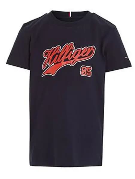 Tommy Hilfiger Boys Hilfiger Script Short Sleeve T-Shirt - Navy, Size 8 Years