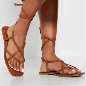 I Saw It First Plaited Lace Up Strappy Sandals - Brown