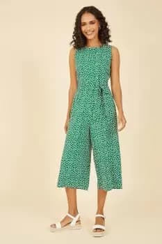 Green Ditsy Daisy Sleeveless Culotte Jumpsuit