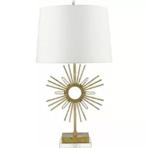 Square Table Lamp Cream Shade Distressed Gold LED E27 100W Bulb d01096