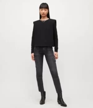 AllSaints Womens Duran Mid-Rise Skinny Cargo Jeans, Washed Black, Size: 26
