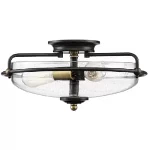 Elstead Lighting - Elstead Quoizel Griffin Bowl Semi Flush Ceiling Light Palladian Bronze with Weathered Brass Accents