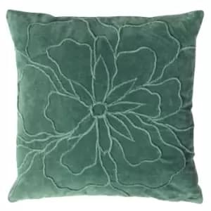 Angeles Floral Velvet Cushion Juniper Green, Juniper Green / 45 x 45cm / Polyester Filled