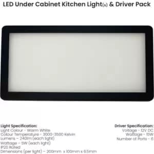 3x MATT BLACK Ultra-Slim Rectangle Under Cabinet Kitchen Light & Driver Kit - Warm White Diffused LED
