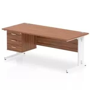 Impulse 1800 Rectangle White Cable Managed Leg Desk WALNUT 1 x 3