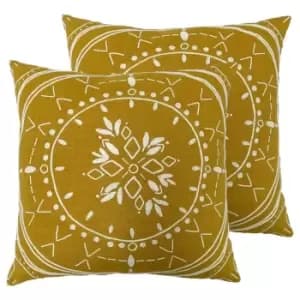 Furn. Mandala Twin Pack Polyester Filled Cushions Ochre