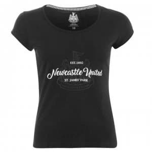 Team Newcastle United Crest Print T Shirt Ladies - Black