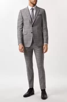 Mens Skinny Fit Grey Checked Suit Jacket