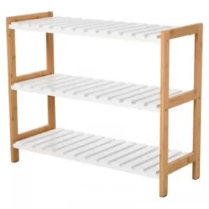 HOMCOM MDF 3-Tier Slatted Shoe Rack Brown/White