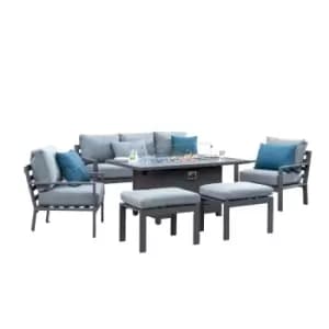 Titchwell 7 Seater Lounge Set with Fire Pit Table Dark Grey