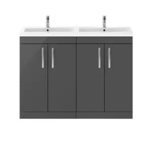 Nuie Athena 1200 Floor Standing 4-door Vanity & Ceramic Double Basin - Gloss Grey