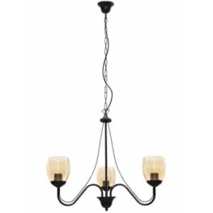 Helam Lighting - Helam Allena Multi Arm Pendant Ceiling Light Black, Amber 50cm