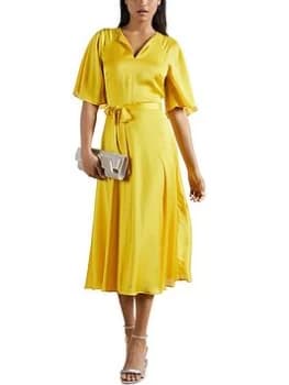 Ted Baker Raglan Sleeve Tea Midi Dress - Yellow, Yellow, Size 1=8, Women