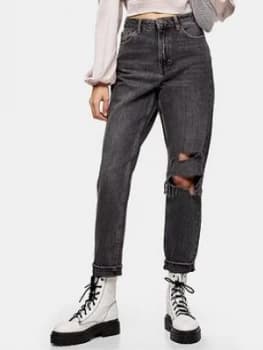 Topshop 32" Seoul Rip Mom Jeans - Washed Black