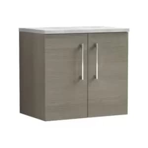 Arno Solace Oak 600mm Wall Hung 2 Door Vanity Unit with Bellato Grey Laminate Worktop - ARN2523LBG - Solace Oak - Nuie