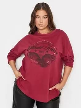 Yours Ls Drop Shoulder World Tour Red, Red, Size 16, Women