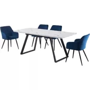 5 Pieces Life Interiors Camden Toga Dining Set - an Extendable White Rectangular Wooden Dining Table and Set of 4 Royal Dining Chairs - Royal