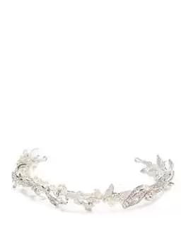 Jon Richard Delilah Silver Pave Feather And Pearl Tiara, Silver, Women