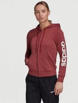 adidas Essentials Linear Full Zip Hoodie, Red/White, Size 2XL, Women