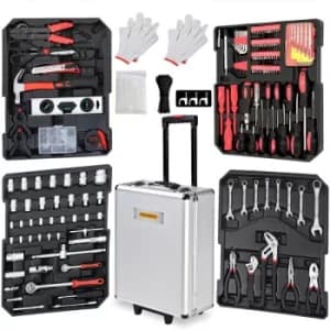 Monzana Tool Case XXL Filled Set 899 Pieces Quality Tools Box Trolley Silver