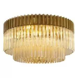 Luminosa Lighting - Luminosa Poland Ceiling Lamp Round 12 Light E14, Brass, Cognac Sculpted Glass, Item Weight: 28.4kg