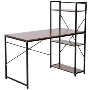 HOMCOM Computer Desk PC Table Study Workstation Home Office with 4-tier Bookshelf Storage Metal Frame Wooden Top (Walnut & Black)