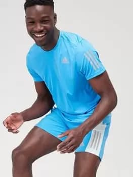 adidas Run 3 Stripe T-Shirt - Blue Size XS, Men