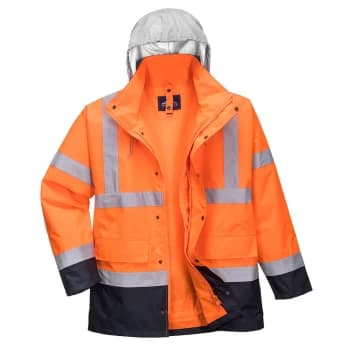 Oxford Weave 300D Class 3 Hi Vis 4-in-1 Traffic Jacket Orange / Navy 2XL