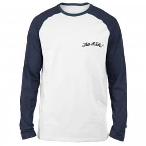 Looney Tunes That's All Folks Embroidered Unisex Long Sleeved Raglan T-Shirt - White/Navy - L