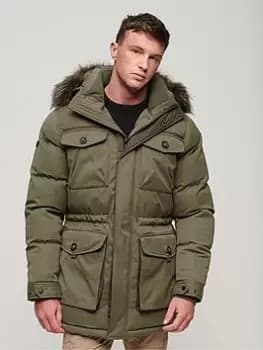 Superdry Padded Chinook Faux Fur Parka - Khaki, Size 2XL, Men