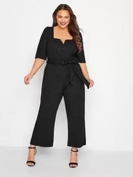 Yours Party Notch Neck Jumpsuit - Black, Size 14, Women