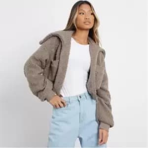 I Saw It First Borg Teddy Crop Jacket - Neutral
