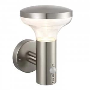 PIR Outdoor Wall Light Clear Polycarbonate, Marine Grade Brushed Stainless Steel IP44, GU10
