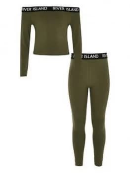 River Island Bardot Top Legging Set Khaki Size 11-12 Years Girls