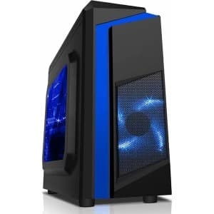 CiT F3 Black Micro-ATX Case With 12cm Blue LED Fan & Blue Stripe
