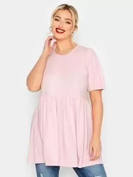 Yours Tie Back Rib Peplum Top Blush Pink, Size 16, Women